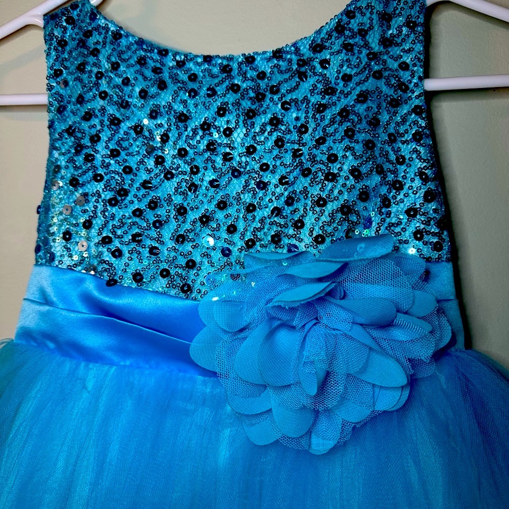 Blue Sequin Kids Dress - Picture 2 of 6